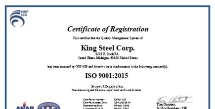 King Steel ISO Certificate