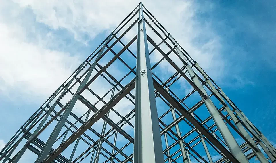 Structure of steel for building construction on sky background.